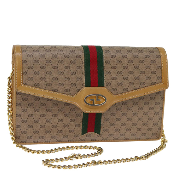GUCCI Micro GG Supreme Chain Web Sherry Line Shoulder Bag PVC Beige Auth yk12014 - Picture 1 of 16